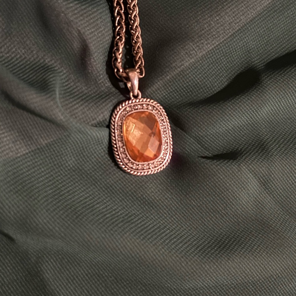 Vintage silver peach gemstone charm necklace